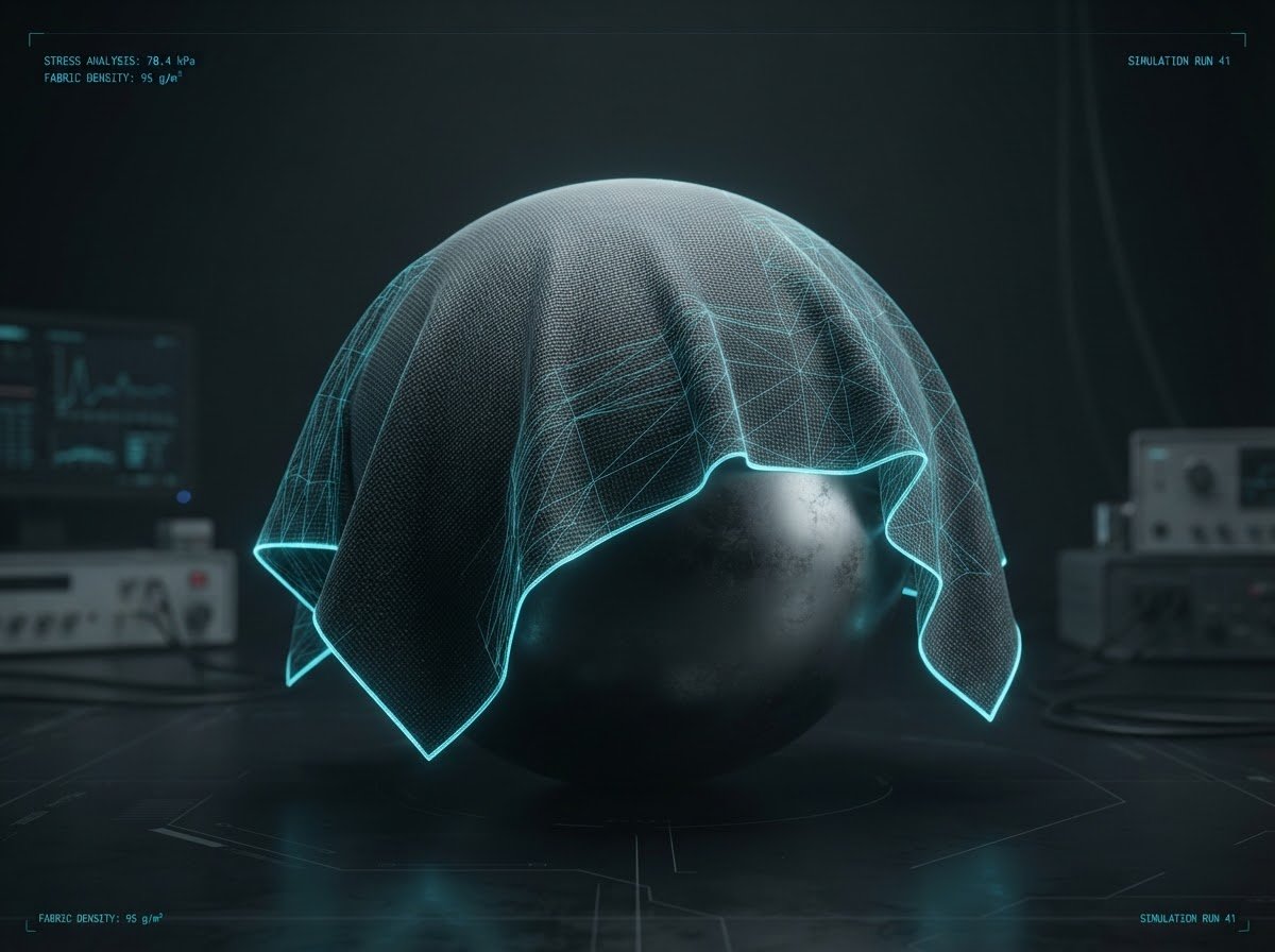 3D cloth physics simulation draping over sphere